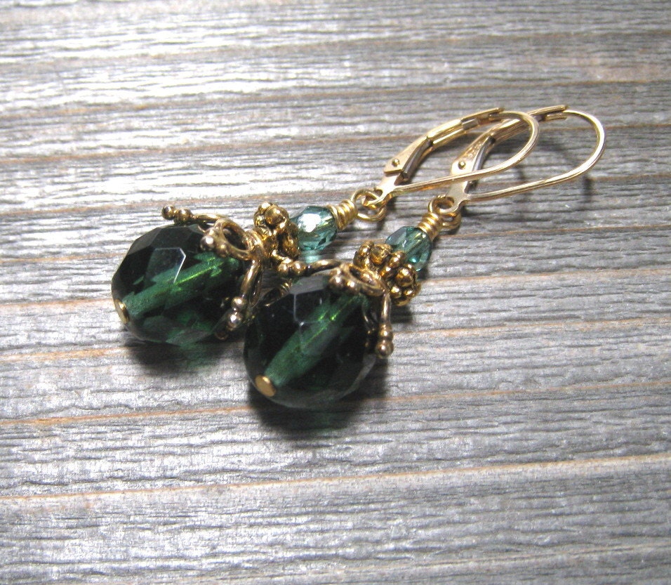 Green Tourmaline Earrings,  Green Stone Dangle,  14K Gold Filled Green Crystal Drops