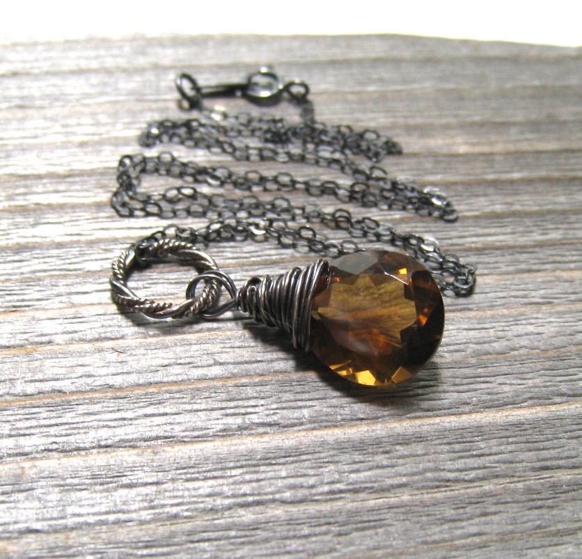 Brown Stone Necklace,  Whiskey Quartz Pendant,  Golden Honey Beer Quartz,  Wire Wrapped In Sterling Silver