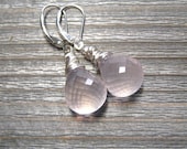 Sterling Silver Rose Quartz Earrings, Pink Tear Drop Dangle Earrings, Wire Wrapped, Handmade Jewelry