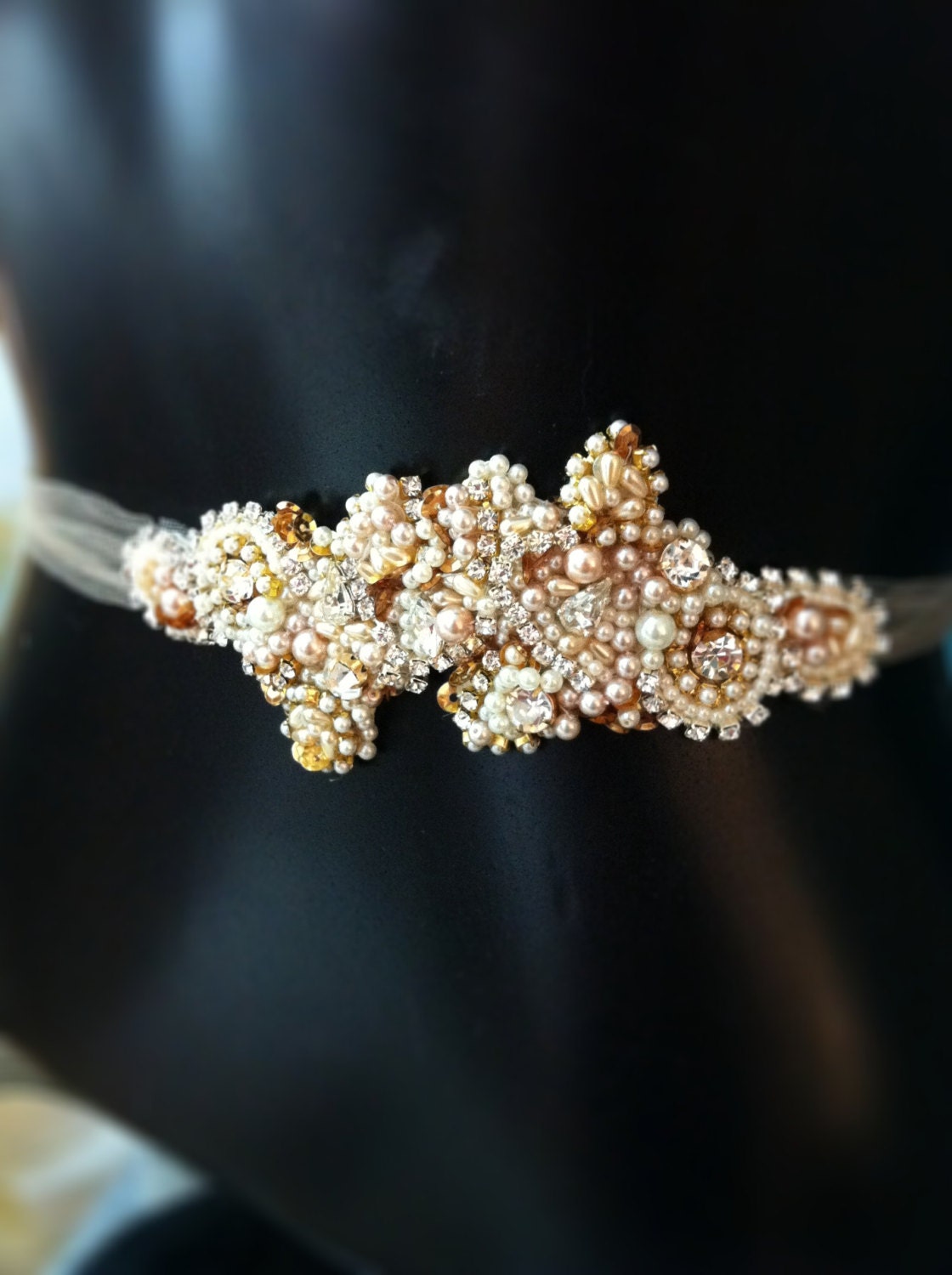 Crystal Bridal Belt- SWAROVSKI- Rhinestone, Sequin and Pearl Bridal Bridal Sash