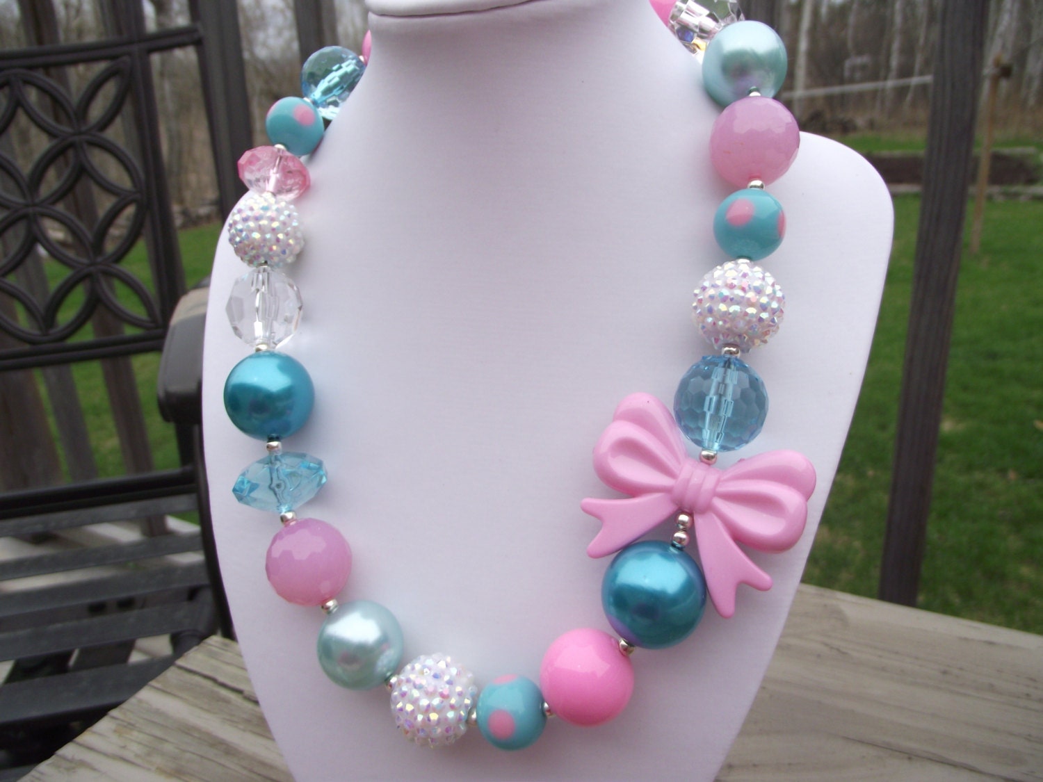 Pink, Turquoise and White Chunky Necklace, Bubblegum Necklace, Gumball Necklace, Girl, Toddler, Teen, Women, Gift, Photo Prop