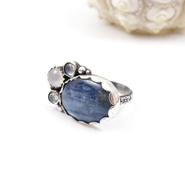 Metalwork silver ring , gemstone adjustable ring , metalwork fine jewelry , retro sterling jewelry , blue ring