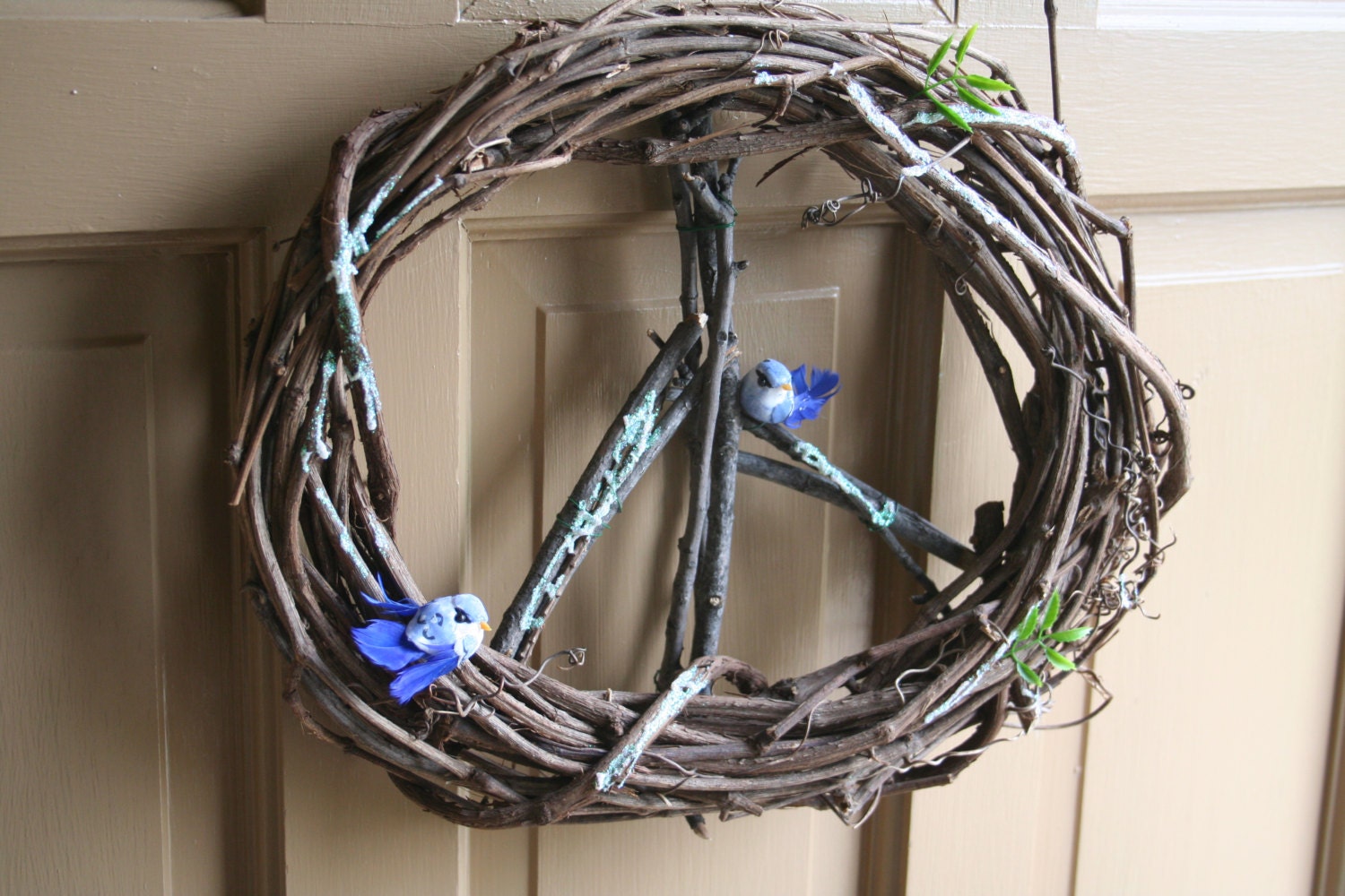 Peace Sign Grapevine Wreath -- Blue Birds