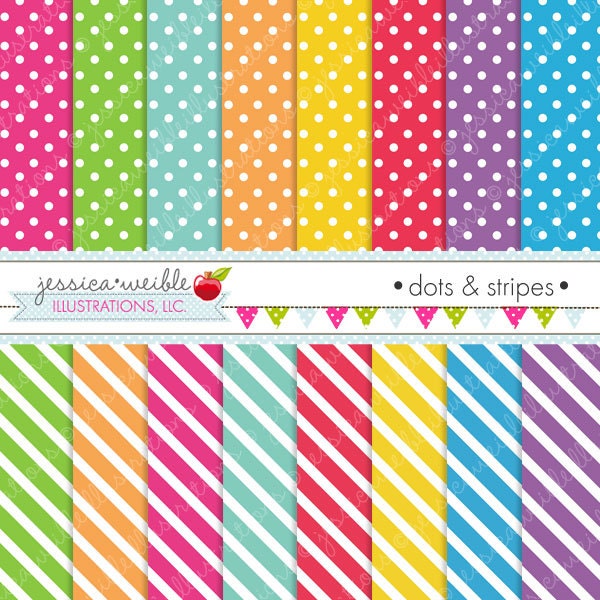 Dots and Stripes Cute Digital Papers Backgrounds for Commercial and Personal Use, Polka Dot Diagonal Stripe Patterns Il_170x135