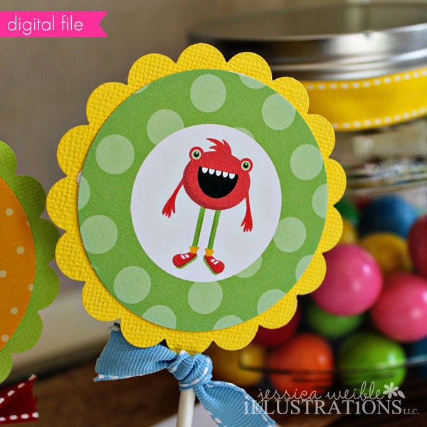 Monster Mongrels Theme - Printable Party Tags - Circles -Cupcake Toppers Il_570xn