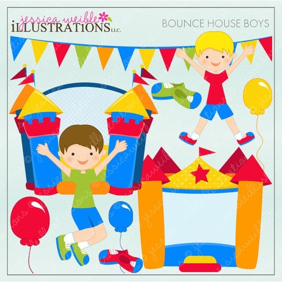 Bounce House Boys Cute Digital Clipart for Card Design, Scrapbooking, and Web Design Il_570xn