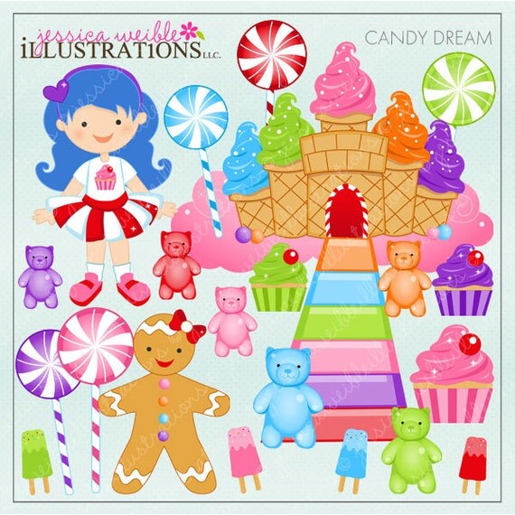 Candy Dream Cute Digital Clipart for Card Design, Scrapbooking, and Web Design Il_570xn