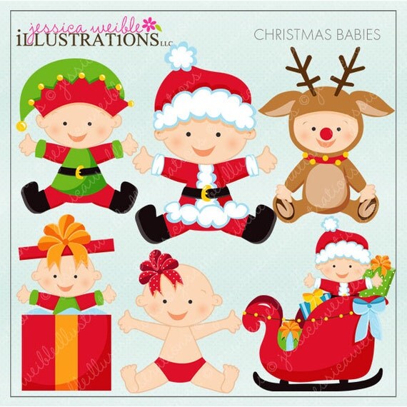 Christmas Babies Cute Digital Clipart for Card Design, Scrapbooking, and Web Design, Christmas Clipart Il_570xn