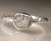 Rough Diamond Twig Ring in Sterling Silver, Engagement Ring