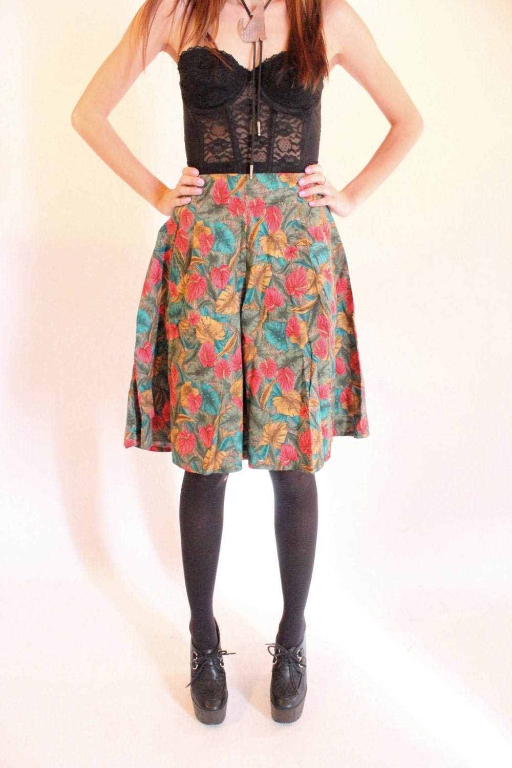 KRYSTAL 80s Bright Tropical High Waisted Wide Leg Bermuda Shorts