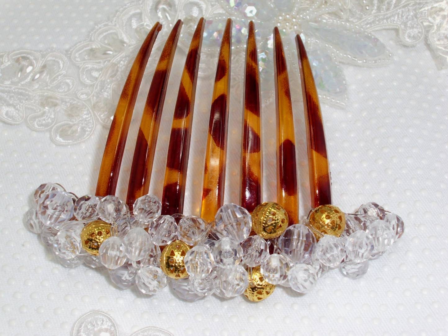 Hand Beaded French Twist Updo Hair Comb Fascinator with faceted beads & filigree beads