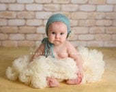 Knit Baby Hat, Bonnet, Knitted Newborn Infant Photo Prop, Robins Egg Blue, Vintage Style, Choose from 11 Bonnet Colors, Newborn, 0-3 Mo