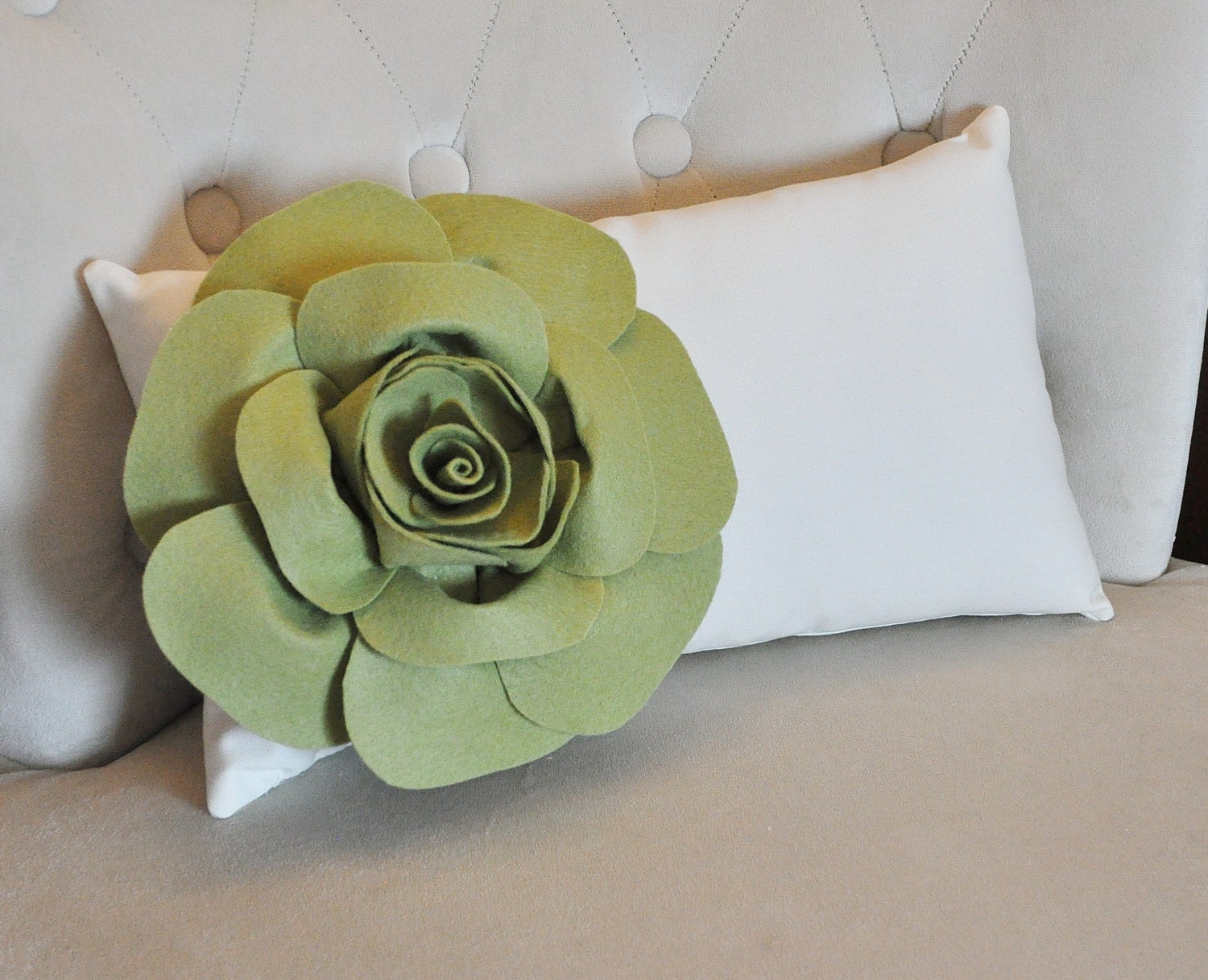 Natural Lumbar Pillow Sage Green Rose on Cream Lumbar Pillow 9 x 16