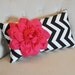 Chevron Lumbar Pillow Hot Pink Dahlia on Black and White Zig Zag Lumbar Pillow 9 x 16