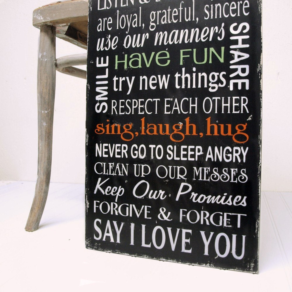 Family Rules Wall Art In Our House We...Wood Sign Black