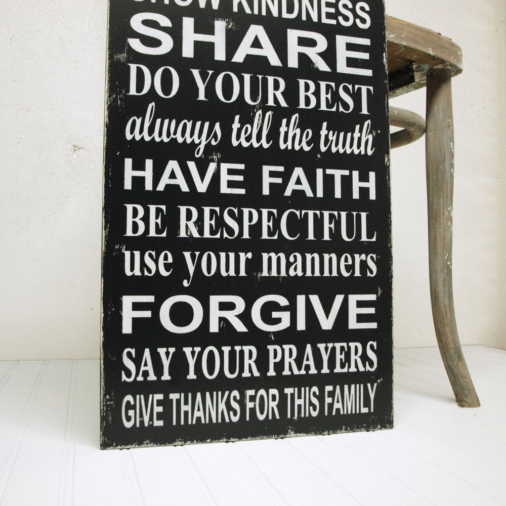 Family Rules Sign House Rules. Subway Style Hand-painted Wood Sign.