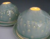 Porcelain Ceramic Votive Candle Lamp in Crackly Aqua Blue Green, Handmade by Licia Lucas Pfadt
