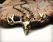 Skull Necklace, Stag, Deer Skull Necklace, Brass