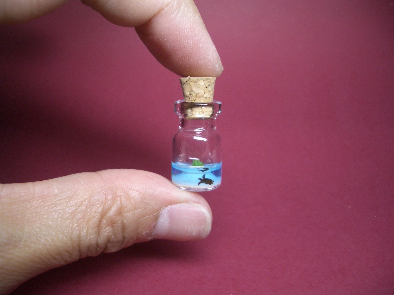 A turtle in an uninhabited island in a tiny bottle blue ver.3