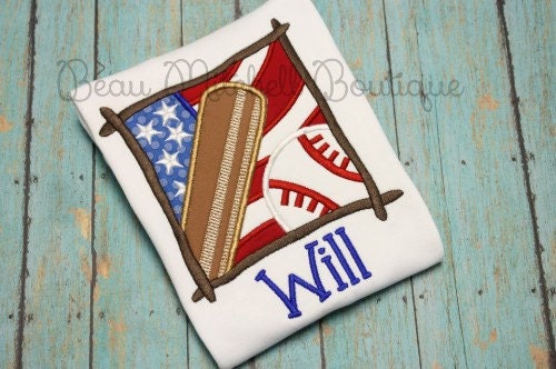Baseball 4th of July applique embroidery design