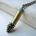 Gold Bullet Necklace Small Brass Pine Cone Turquoise
