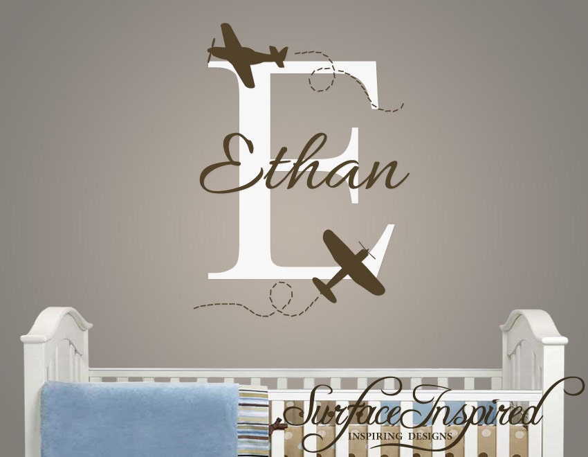 Name Wall Decal - Airplane Monogram Wall Decals for Nursery - Custom wall words 688