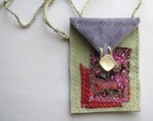 Recycled Textile Necklace, Medicine Bag, Patchwork Pouch Pendant, Upcycled Fabrics, Token, Totem, Memory Keeper, Fiber Art Gift, Mom, Sister