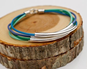 Sterling Silver Leather Bangles Spring Violet Bracelets Mother's Day Gift Amy Fine Design