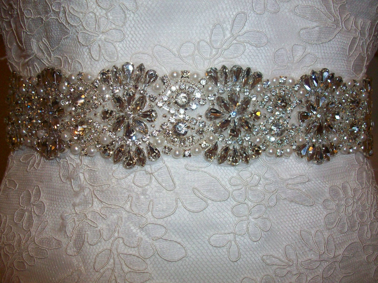 Crystal Rhinestone And Pearls, Wedding Beaded Sash, Rhinestone Wedding Belts - Emma