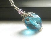 Something Blue Crystal Necklace - Silver Chain, Sky Blue, Baby Blue, Victorian Style, Sweet Sixteen, Prom Jewelry
