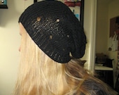 Black Slouchy Beanie / Spring Summer / 100% Pure Cotton Hat / Women / Men / Teen