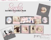 ON SALE 0332 3x3 Mini Wallet Accordion Photoshop PSD Album Template - Sasha - Perfect for Boudoir, Baby, Birth Announcement, Wedding - Whcc