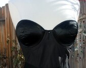 Black Bustier  36B Olga Backless Adjsutable Smoooth Satin Like FinishPadded Boning Underwire Vintage Retro SExy Rock-A-Billy
