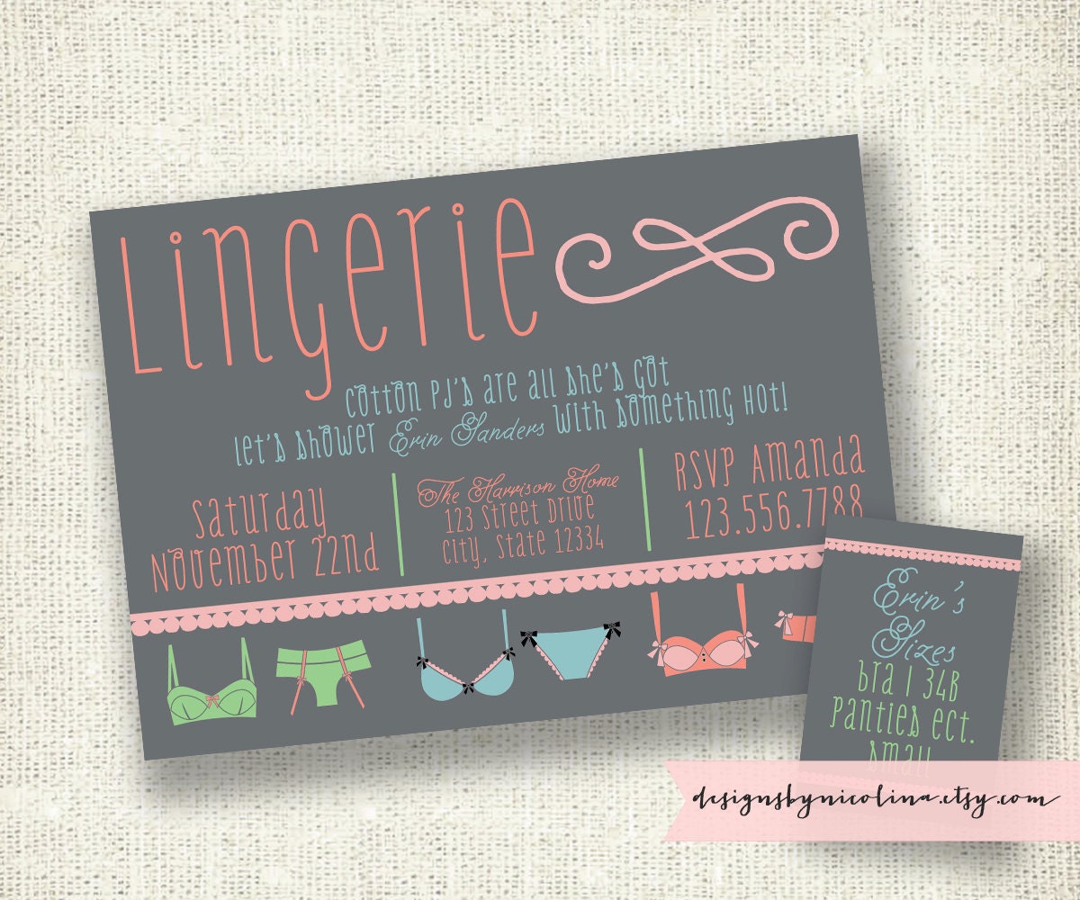 Vintage Typography Poster Style - Lingerie Shower and Matching Sizes Card PRINTABLE Invitations