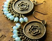 Aquamarine Earrings Czech Glass Brass OOAK