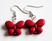 Red  Butterfly Howlite Gemstone Silver Earrings Dangles