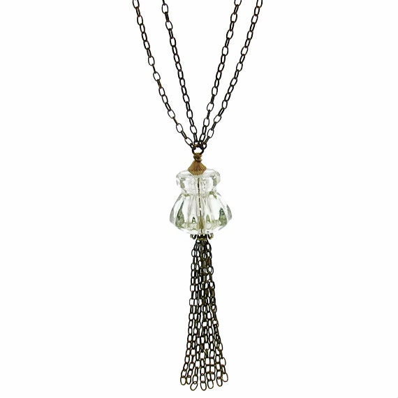 Long Upcycled Necklace,  Tassel Pendant, Repurposed Jewelry