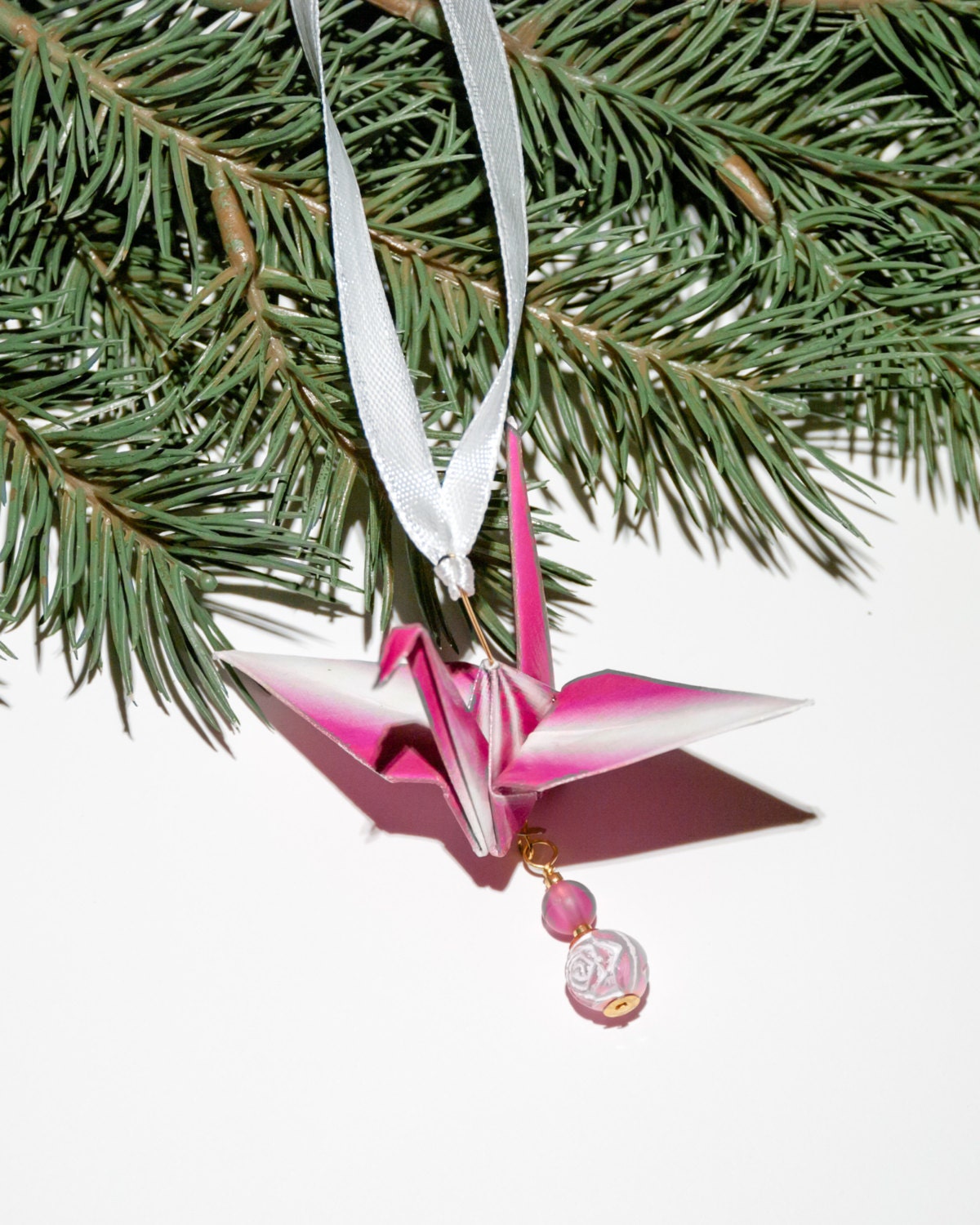 Pink and White Peace Crane Ornament, Set of 3