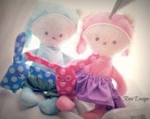 SALE--Ready to Ship--Baby Bunny OR Baby Lamb WITH mini play friend--Pink Chevron--Plush--Hand Stitched Eyes