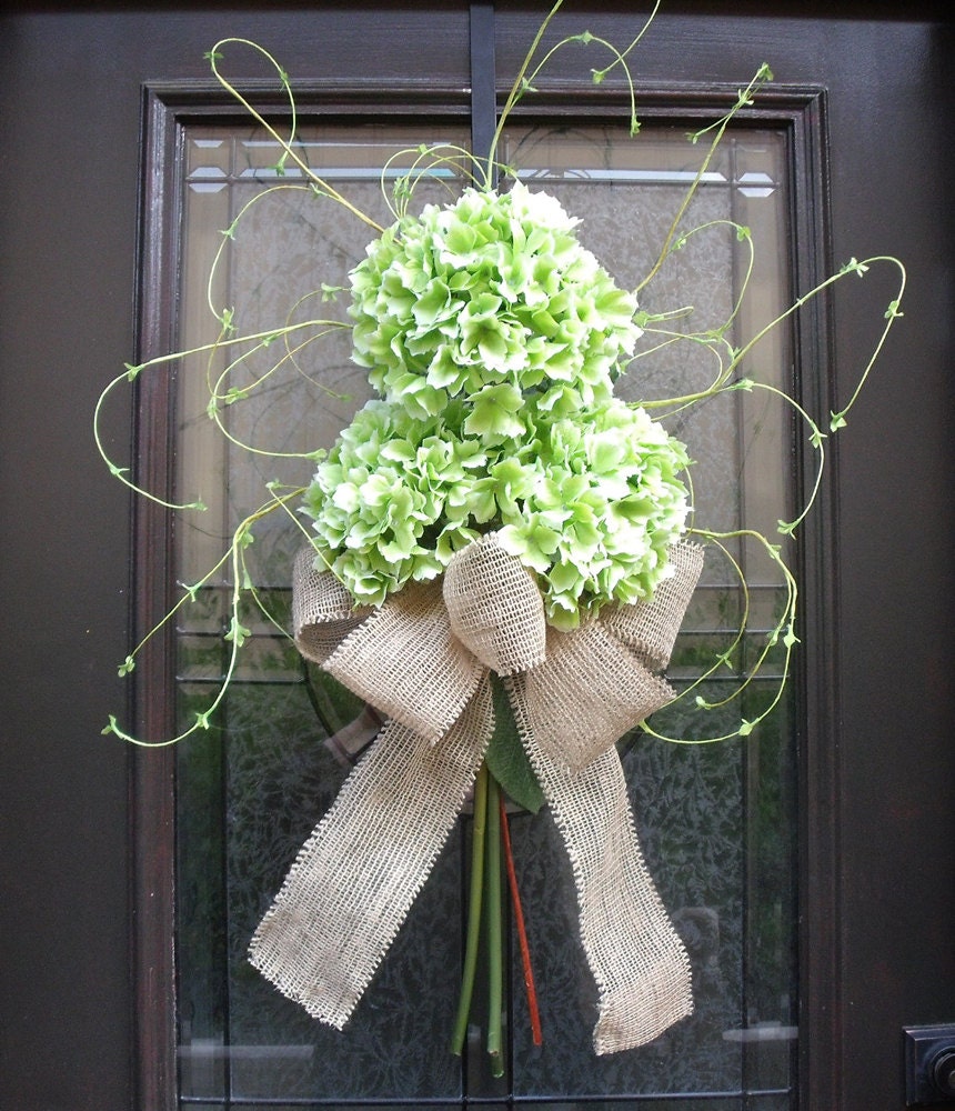 Hydrangea and Burlap Wreath, Summer Spring Wreath, Hydrangea Wreaths, Burlap Door Decor