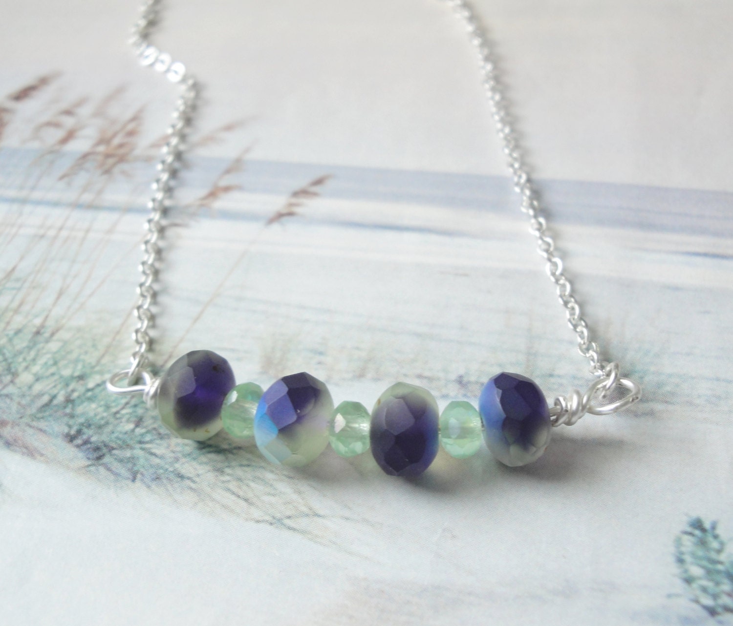 Stormy Seas Silver Chain Necklace And Premium Czech Glass Beads