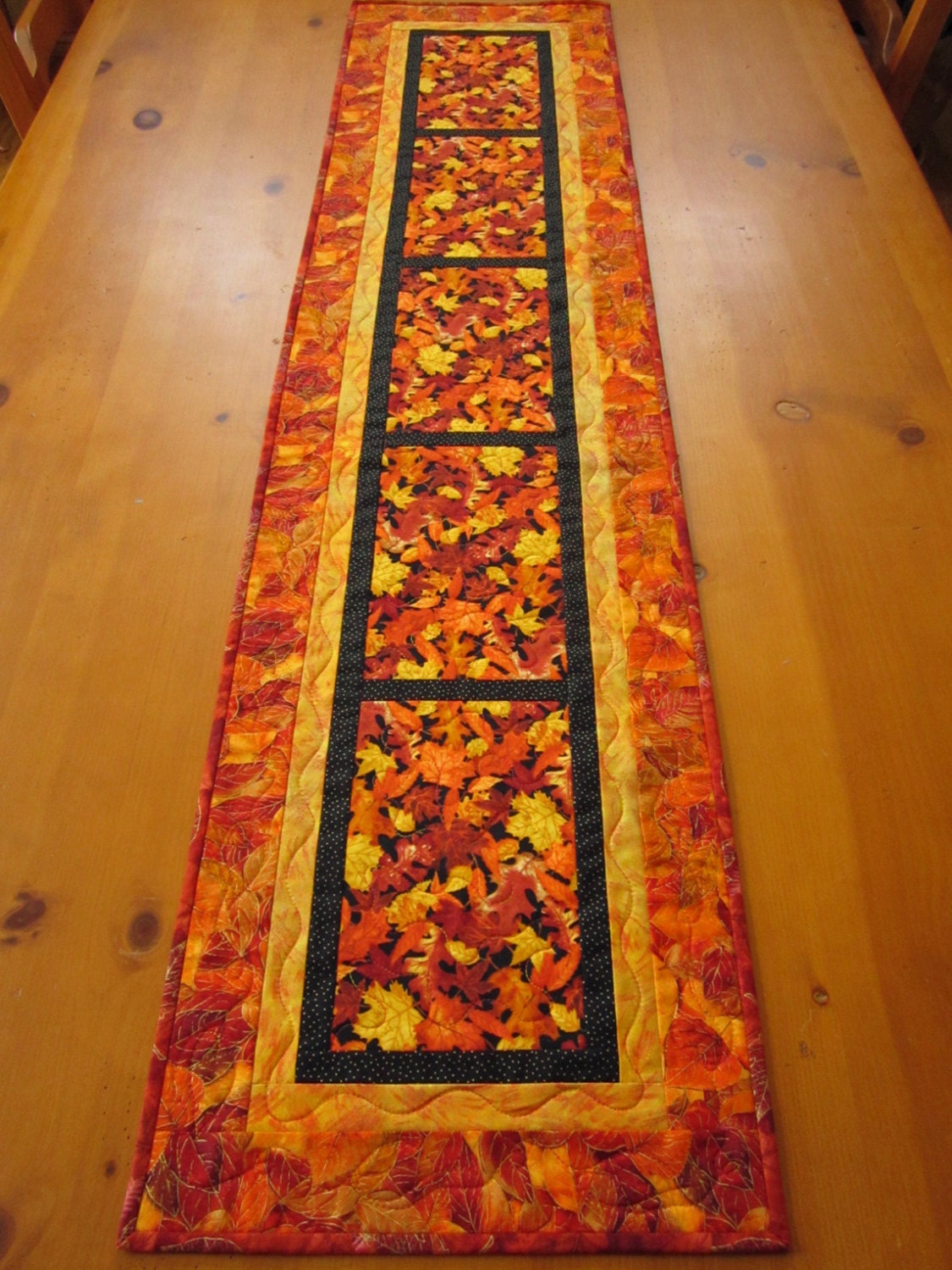 Handmade Table Runner Quilted Leaves Table Runner