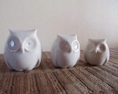 Three Little White Porcelain Owls