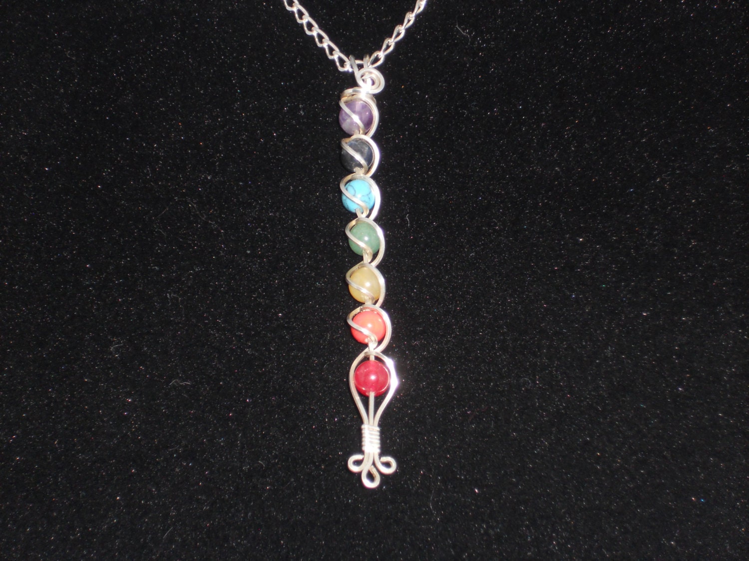 Chakra Pendant   Necklace   Reiki    New Age   Healing Stone Beads   Rainbow Jewelry  Sterling Silver Chain   Gifts under 50
