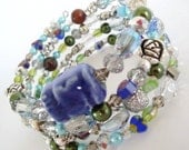 Cuff Bracelet, Wrap around. Ocean Breeze. Blue - Green - Crystal - Summer.