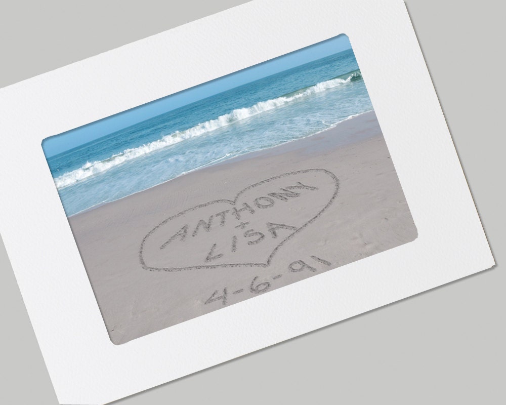 Sand Writing Personalized Beach Card,  FRAMABLE,  Valentines Day, Wedding, Anniversary, You Choose the Names