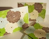 Dahlia Mums - Mum Stationery Set, Green Light Aqua Blue Ivory Black, Birthdays Thank You Notes Blank Floral Card Set