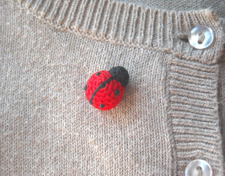 Ladybug Crochet Pin - Tiny Amigurumi Red Ladybird Pin - Animal Brooch
