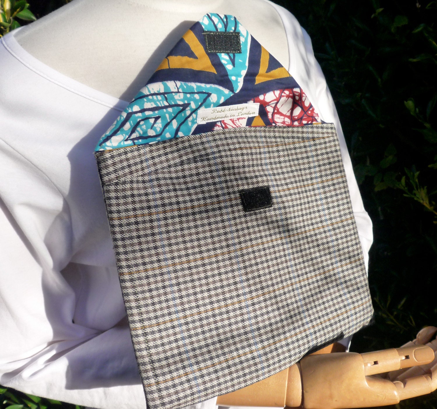 Upcycled Tweed and African cotton iPad Envelope