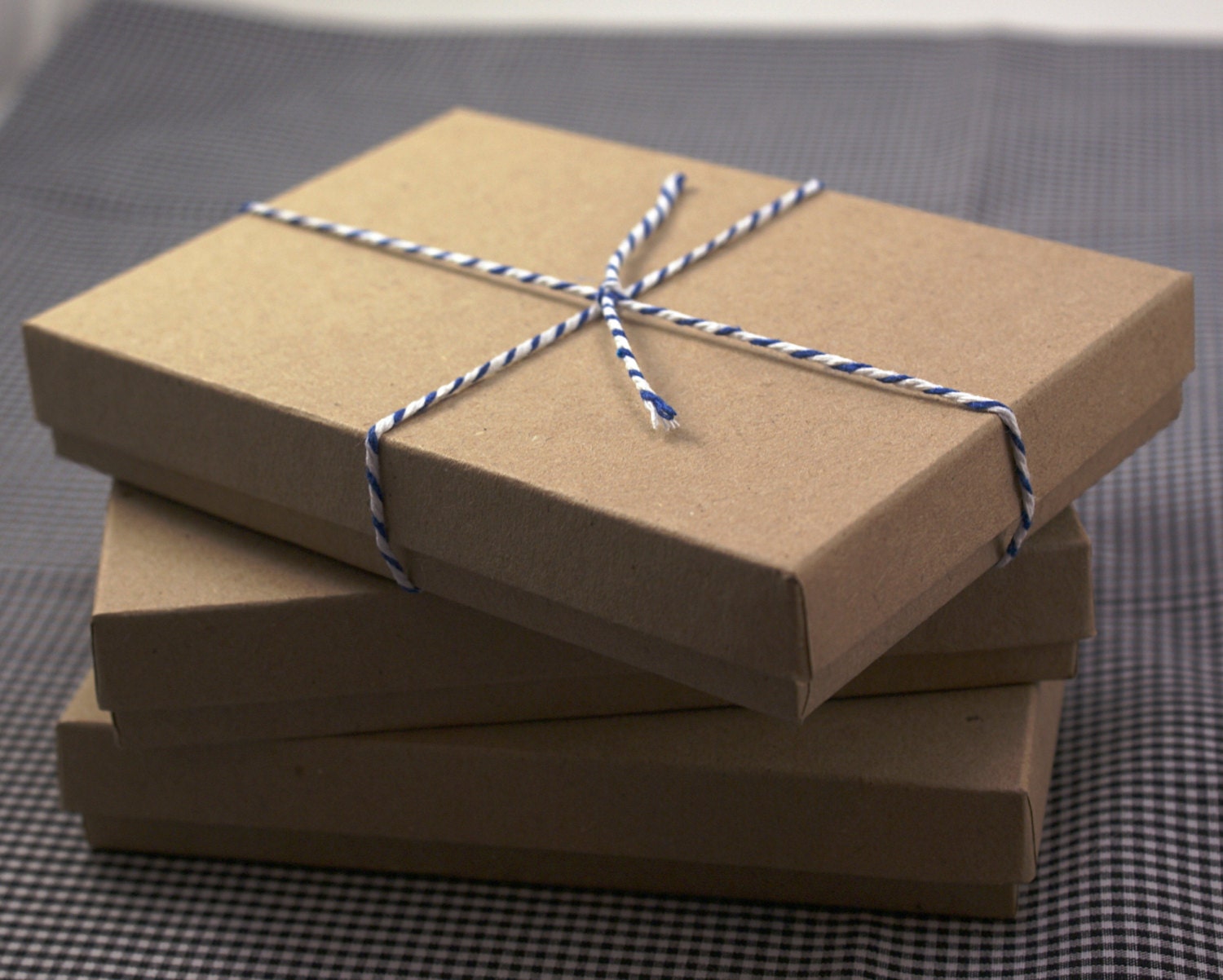 Set of 10 Sturdy Kraft Brown 5 1/4 x 3 3/4 x 7/8 cotton filled gift boxes & lids - necklaces, cards, stationary sets, photos, small albums